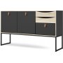 Stubble-Sideboard mit 3 Türen und 2 Schubladen - Schwarz/Eiche