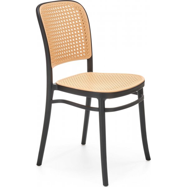 Stapelbarer Esszimmerstuhl mit Rattansitz