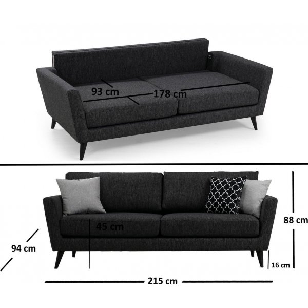 Mayorka 3-Sitzer-Sofa - Dunkelgrau