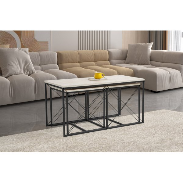 Defne Couchtisch-Set - Schwarz/Marmor
