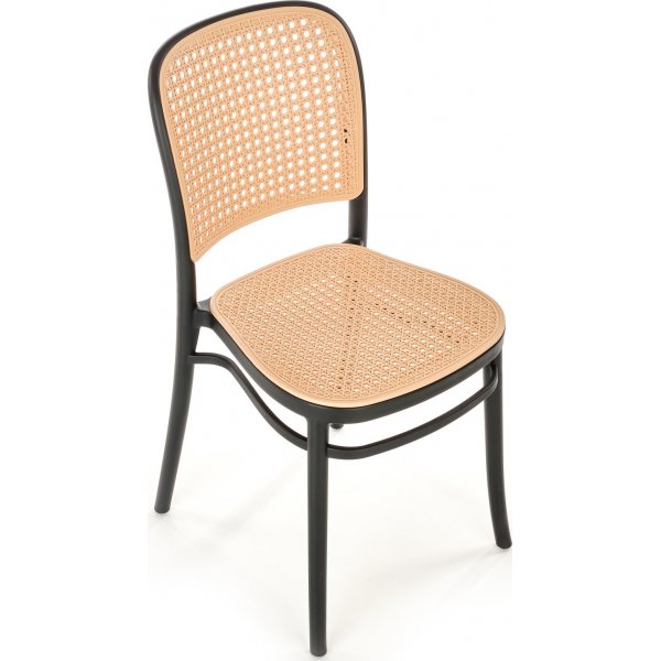 Stapelbarer Esszimmerstuhl mit Rattansitz