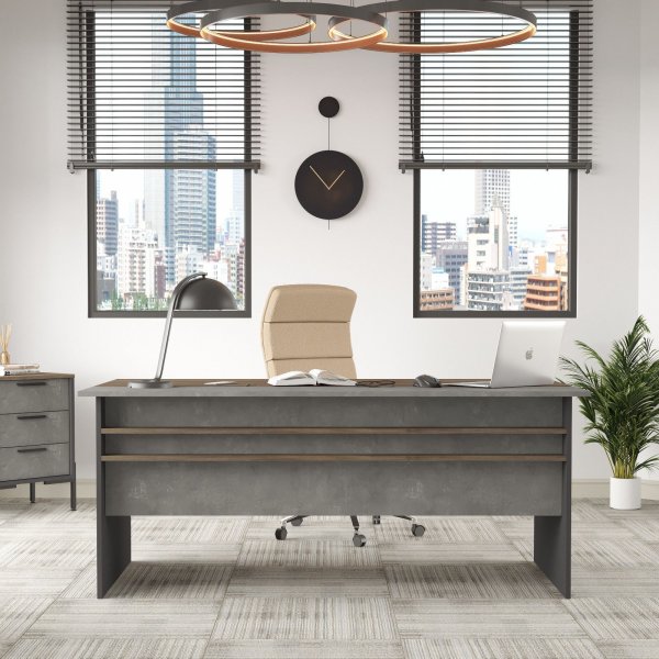 Vista Schreibtisch 180x89,5 cm - Braun/Beton/Anthrazit