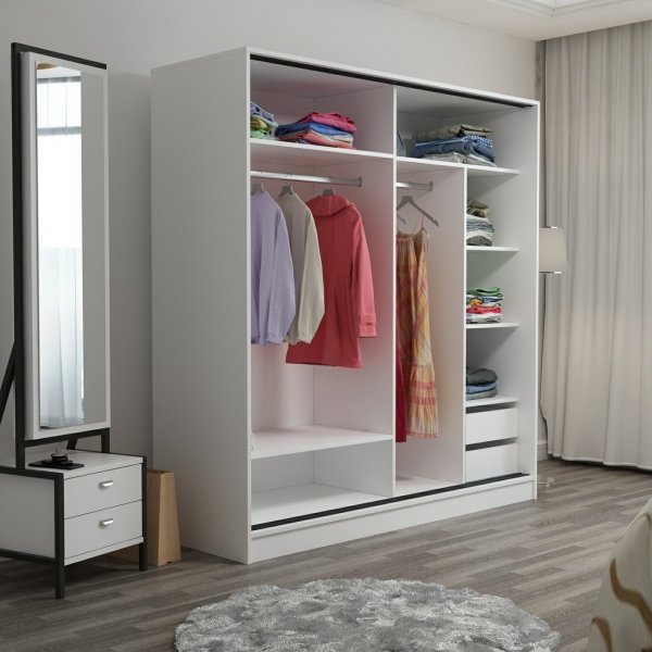 Kapusta Kleiderschrank 220x52x210 cm - Weiß/Schwarz/Braun