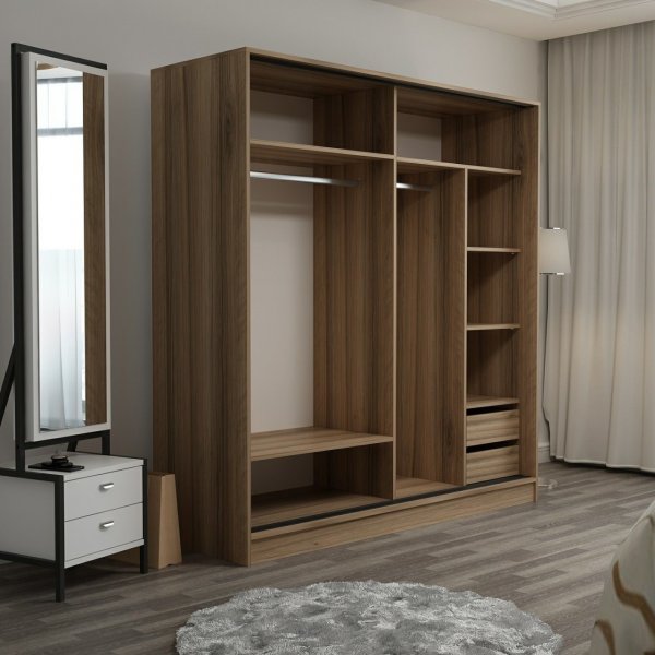 Kapusta Kleiderschrank mit Spiegeltüren, 220x52x210 cm - Braun