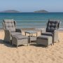Pigeon Outdoor-Möbel-Set: 2 Sessel mit Fußhocker und Tisch - Graues Kunststoff-Rattan