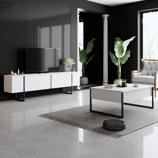 Lux Couchtisch 90 x 60 cm - Weiß/Schwarz