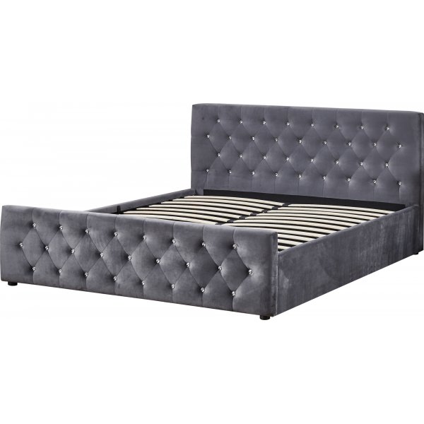 Doppelbett grauer Samt 180 x 200 cm - Dubai + Möbelfüße
