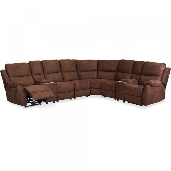 Relaxsofa Deluxe - 6-Sitzer (elektrisch) in braunem Mikrofaserstoff