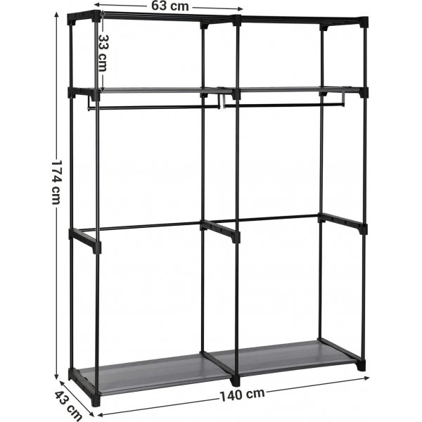 Kleiderschrank Joshua 140 x 174 cm - Schwarz