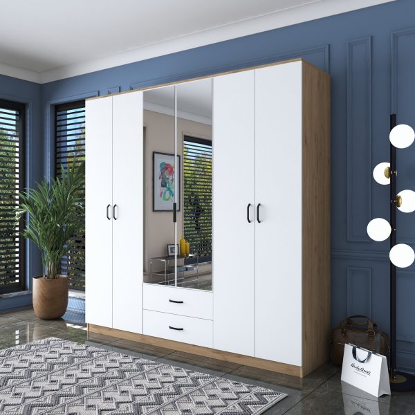 Bardo Kleiderschrank 210 x 51,5 x 210 cm - Walnuss/Weiß