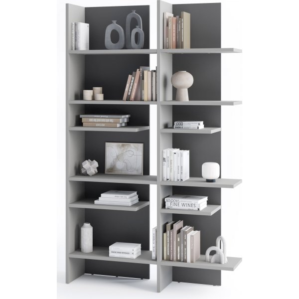 Tiefes Regal mit LED-Beleuchtung links - Grau
