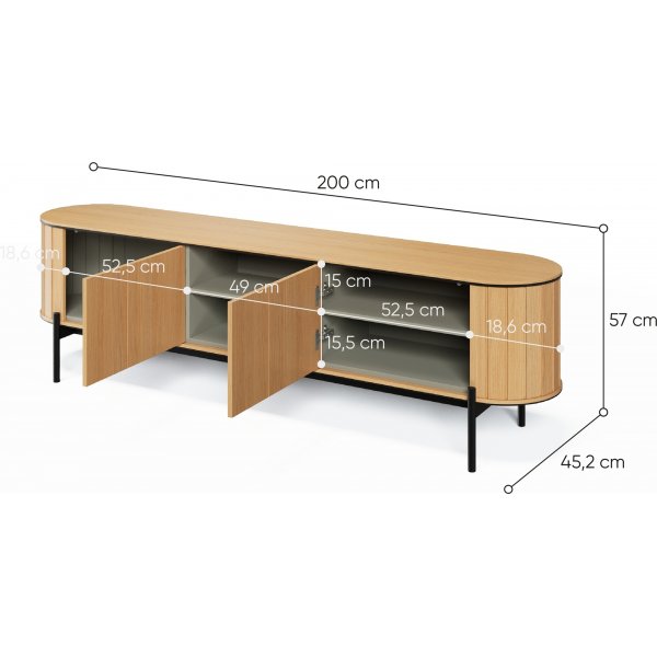 Medienbank 200 cm - Vicenza Eiche/Schwarz
