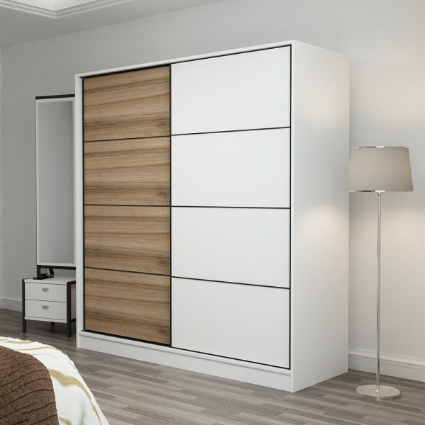 Kapusta Kleiderschrank 220x52x210 cm - Weiß/Braun/Weiß