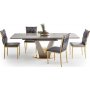 Valentino Esstisch 160-220 x 90 cm - Grauer Marmor/Hellgrau/Gold