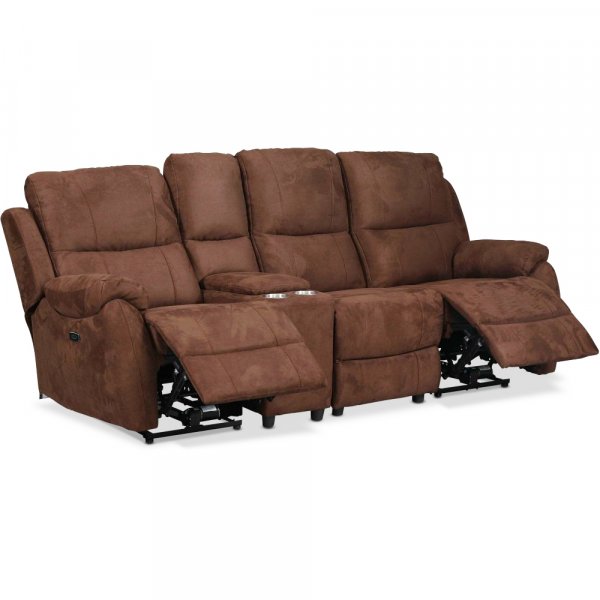 Relaxsofa mit Getränkehalter - 3-Sitzer (elektrisch) in braunem Mikrofaserstoff