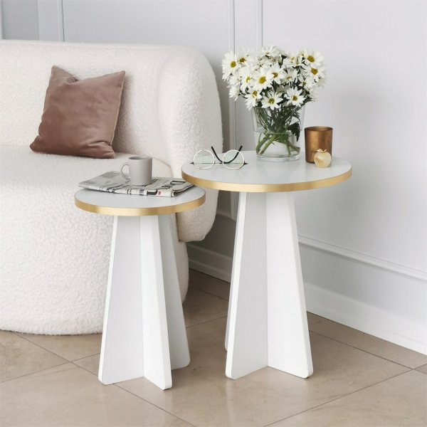 Pilz-Beistelltisch-Set Ø30/40 cm - Gold/Weiß