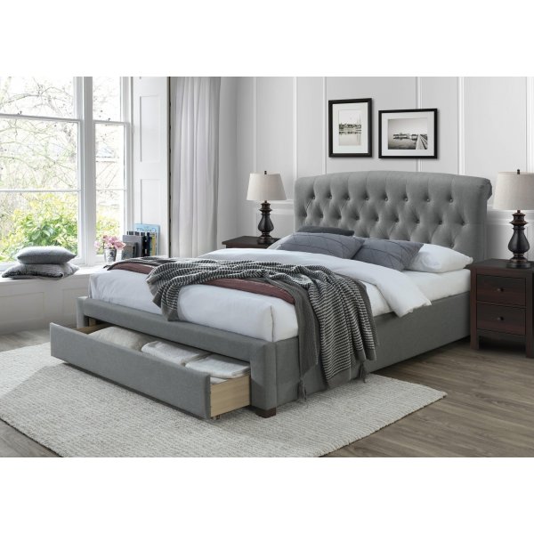 Hewie Bett mit Stauraum - Grau/Walnuss