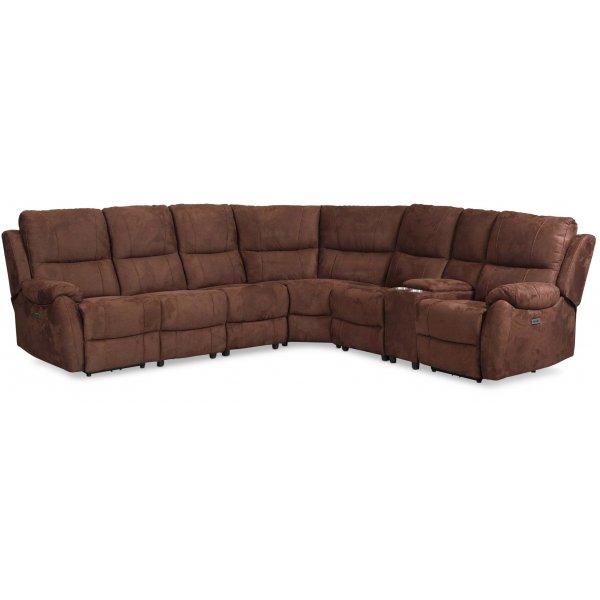 Genießen Sie Hollywood Relax Ecksofa - 6-Sitzer (elektrisch) in braunem Mikrofaserstoff