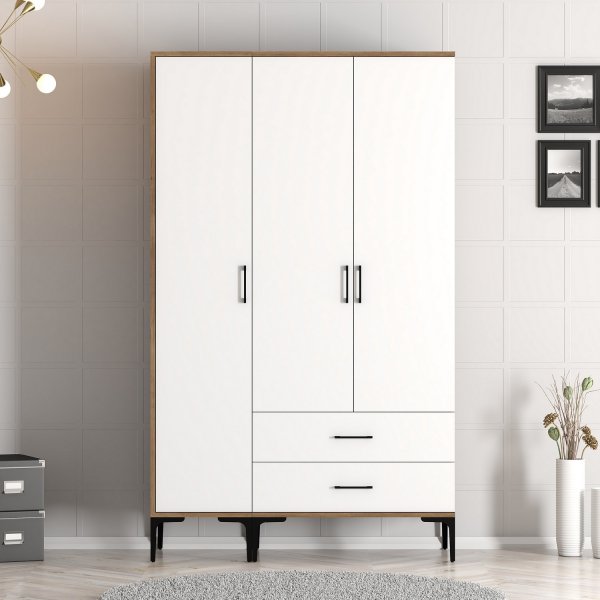 Kumsal Kleiderschrank 9 Walnuss/Weiß