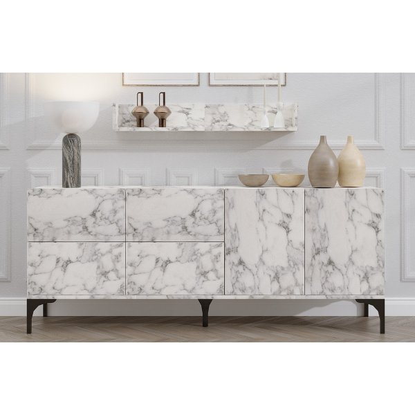 Stella Sideboard mit Wandregal - Carrara-Marmor
