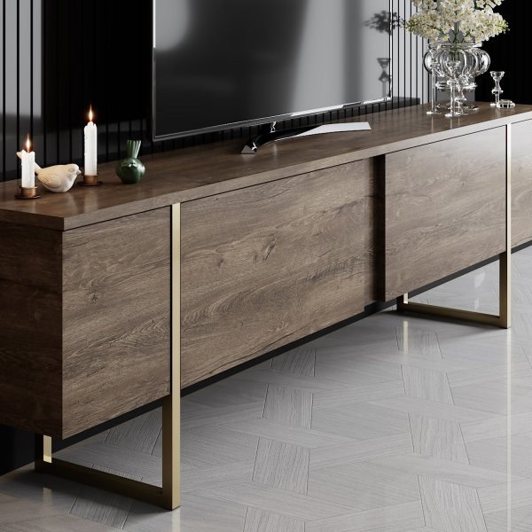 Medienbank 180 cm Walnuss / Gold - Lux