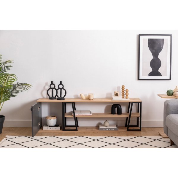 Lissa Medienbank 160 cm - Saphireiche/Schwarz