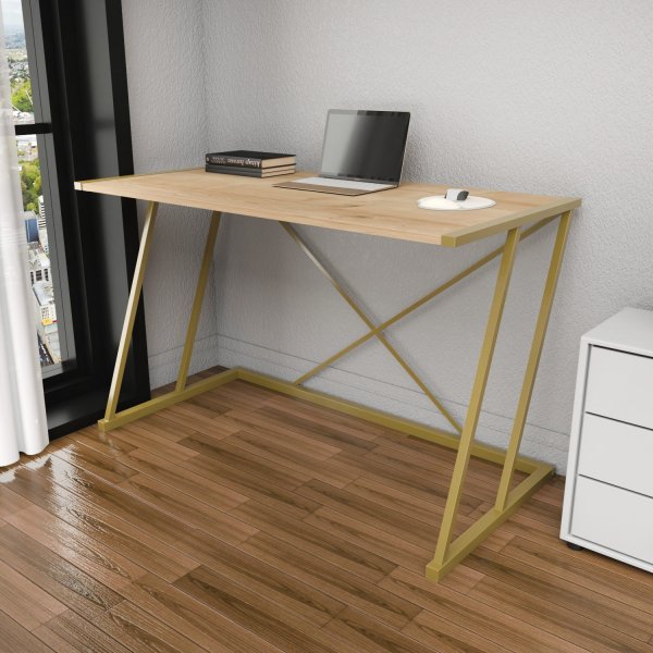 Adelaide Schreibtisch 114 x 60 cm - Gold/Eiche