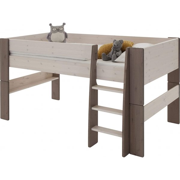 Für Kinder-Hochbett 90 x 200 cm - Weiß/Grau/Braun
