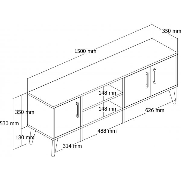 Exxen Medienbank 150 cm - Walnuss/Anthrazit