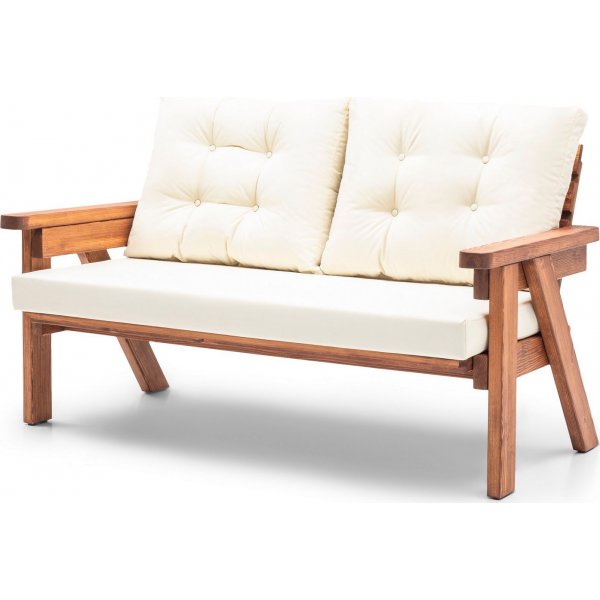 Outdoor-Sofa 3-Sitzer - Creme/Walnuss
