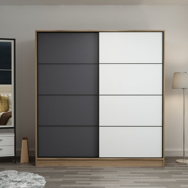 Kapusta Kleiderschrank 180 cm - Braun/Anthrazit/Weiß