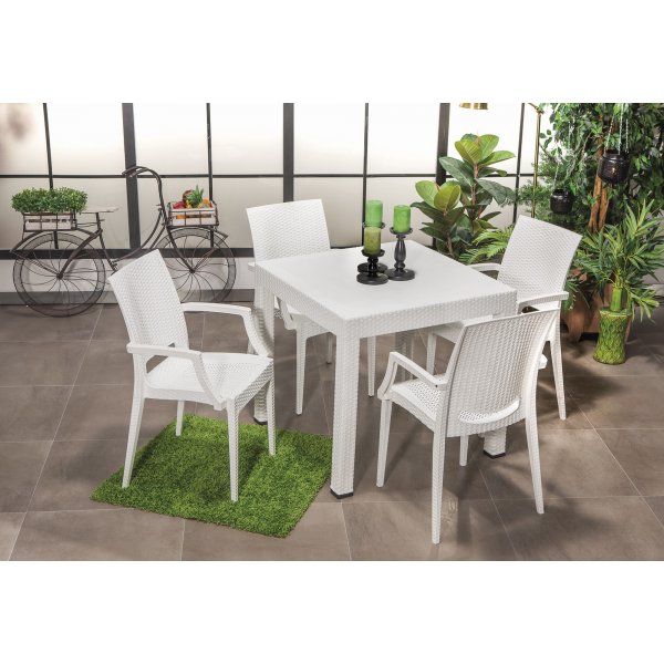 Meco Outdoor-Essgruppe mit Gestellstühlen - Weiß