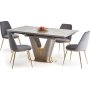 Valentino Esstisch 160-220 x 90 cm - Grauer Marmor/Hellgrau/Gold