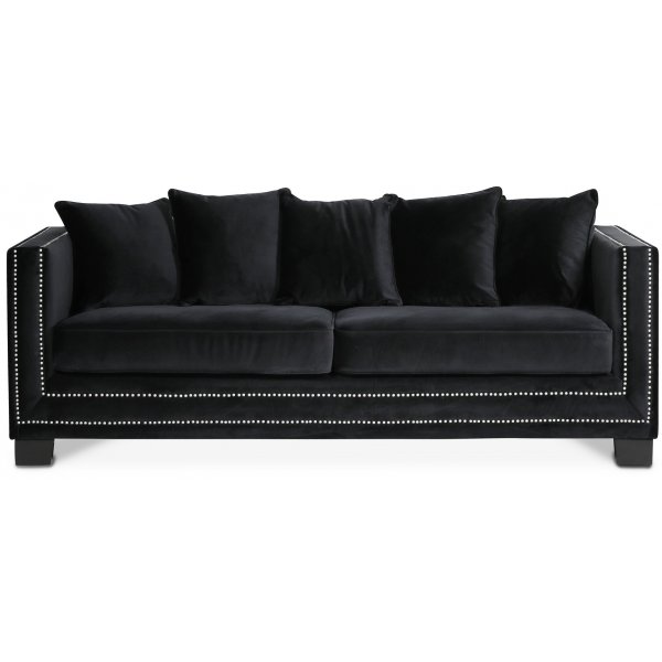 Cloude 3-Sitzer Sofa mit Nieten - schwarz (Samt)