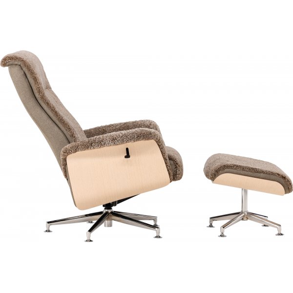 Schaffellsessel mit Fußhocker - Braun / Eiche - Ulla