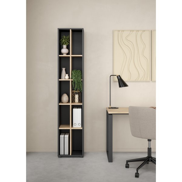 Schilder-Bücherregal mit Trennwänden - Mattgrau/Hickory