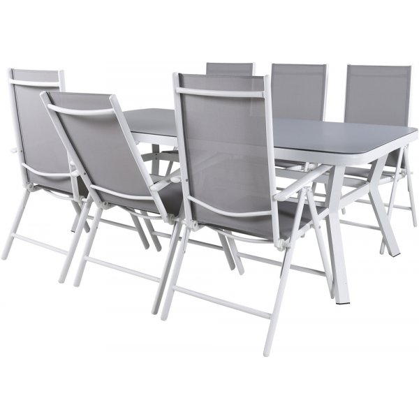 Virya Outdoor-Essset mit 6 Break-Stühlen - Grau/Weiß