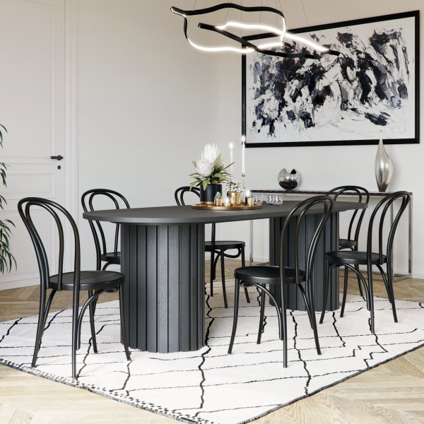 Essgruppe PiPi ovaler Esstisch 240 cm inkl. 6 Bugholzstühle No18 - Schwarz + 6.00 x Serviettenringe