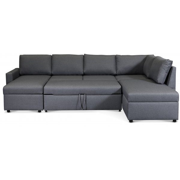Dream Schlafsofa mit Stauraum (U-Sofa) rechts - Dunkelgrau (Stoff)