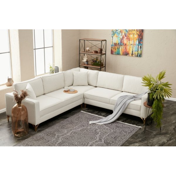 Berlin Ecksofa - Cremeweiß/Gold