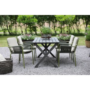 Esstischgruppe Scottsdale Tisch 150 cm in Shabby Chic Grau inklusive 4 grünen stapelbaren Lincoln Stühlen Esstischgruppe Scottsdale Tisch 150 cm in Shabby Chic Grau inklusive 4 grünen stapelbaren Lincoln Stühlen
