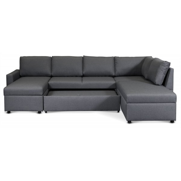 Dream Schlafsofa mit Stauraum (U-Sofa) rechts - Dunkelgrau (Stoff)