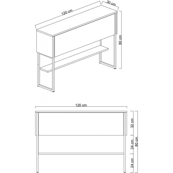 Lux Relieftisch 120 x 30 cm - Walnuss/Silber
