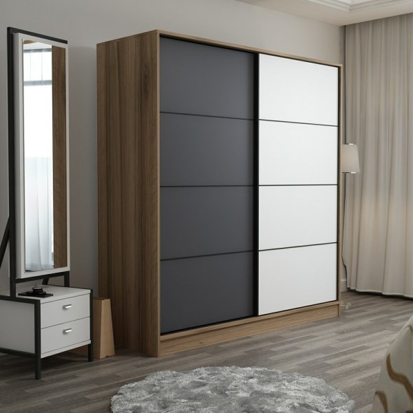 Kapusta Kleiderschrank 180 cm - Braun/Anthrazit/Weiß