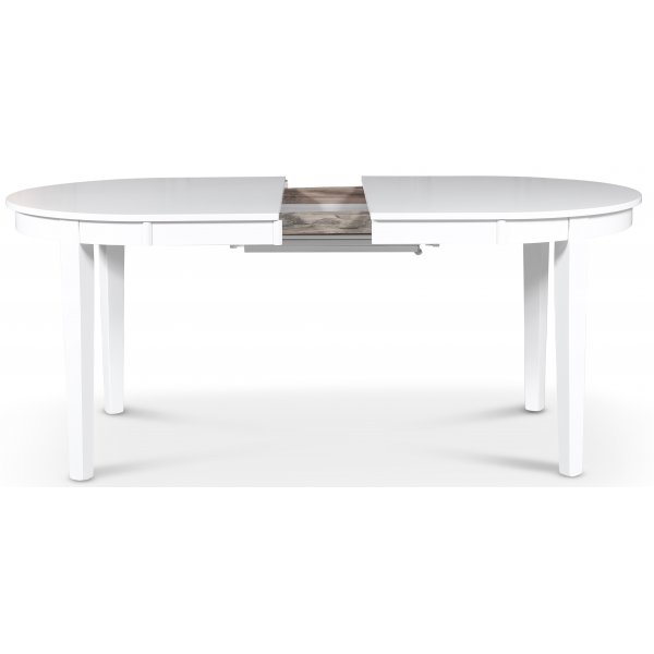 Gåsö Essgruppe: Tisch 160/210 cm inklusive 6 Fårö Stühle mit Kreuz - Weiß/Eiche
