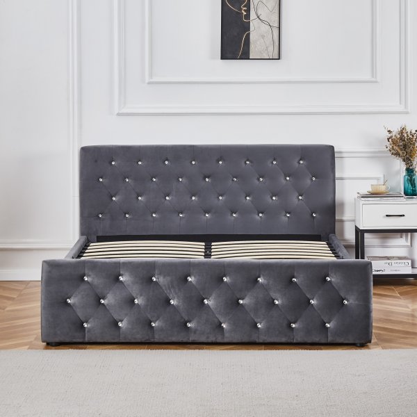Doppelbett grauer Samt 180 x 200 cm - Dubai + Möbelfüße