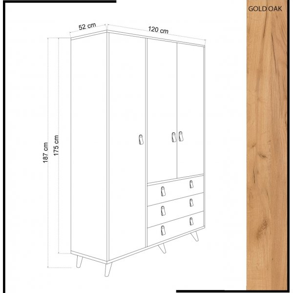 Musso Kleiderschrank 120x52x187 cm - Eiche/Weiß