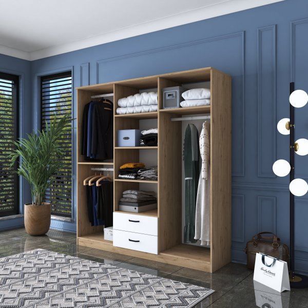 Baden Kleiderschrank 15 - Nussbaum/weiß