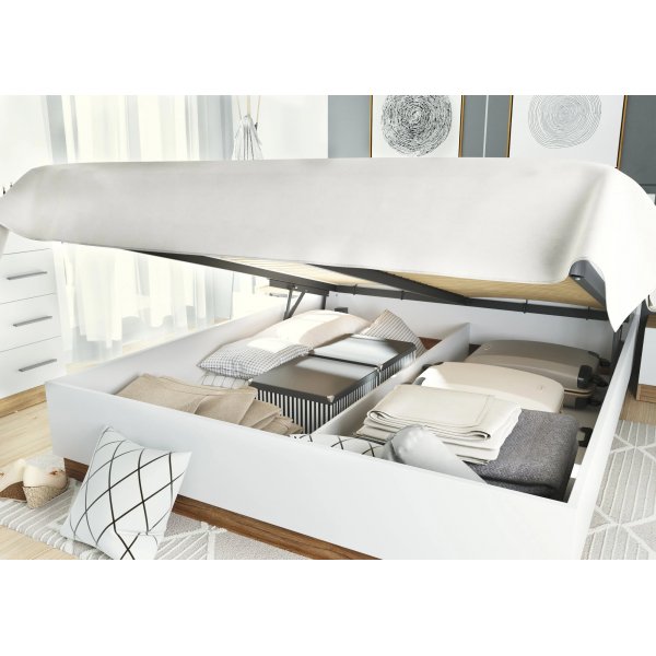 Dentro 140 x 200 cm großes Bett mit Stauraum - Weiß/Stirlingeiche