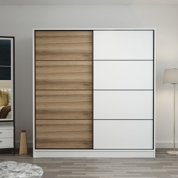 Kapusta Kleiderschrank 220x52x210 cm - Weiß/Braun/Weiß